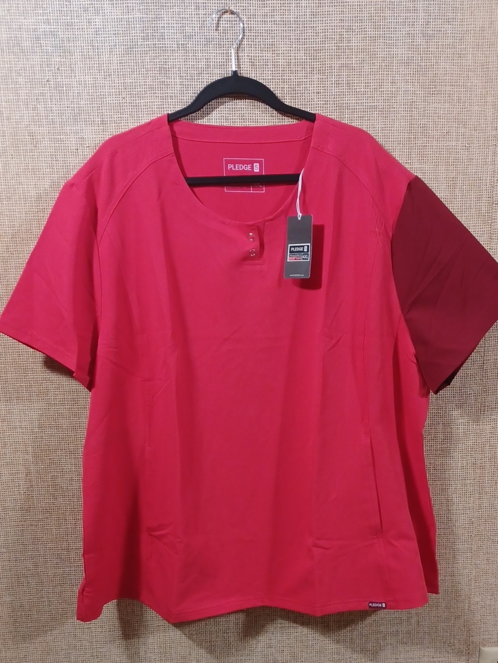 Pledge Red Short-Sleeve Henley with Contrast Sleeve